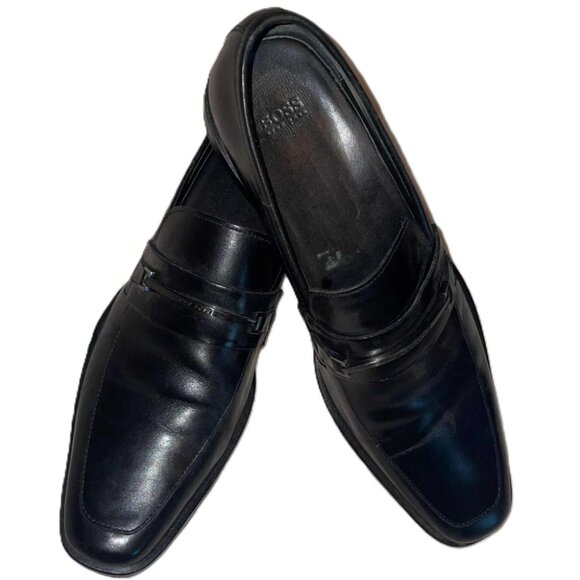 Hugo Boss Men's Black Leather Bit Loafers Dress Shoes Size 8.5 Slip-On - Picture 1 of 6